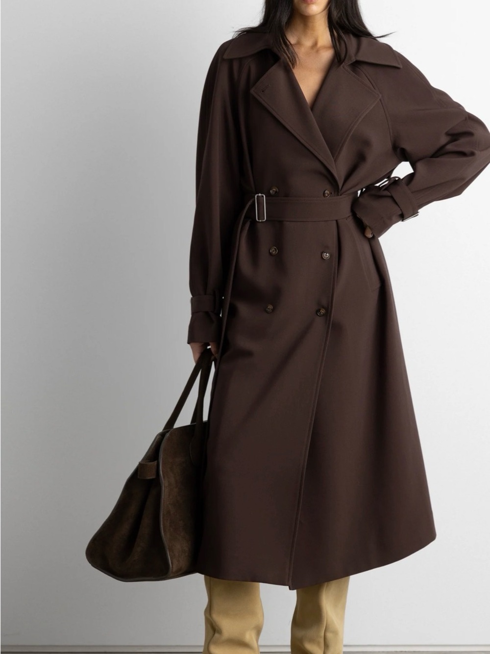NEW OAK + FORT Double-Breasted Brown Trench Coat Size S